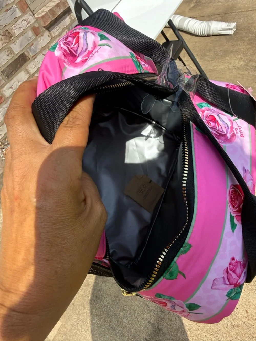 NWT Betsey Johnson Large Size Pink Rose Stripe Insulated Lunch Tote - Picture 7 of 9